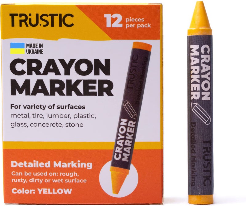Trustic Universal Crayon Wax Marker for Industrial and Craft Detailed Marking on Lumber Metal Carton Ceramics Concrete Glass Plastic Tire 4 x 1/2", Pack of 12 (Yellow) - Image 1
